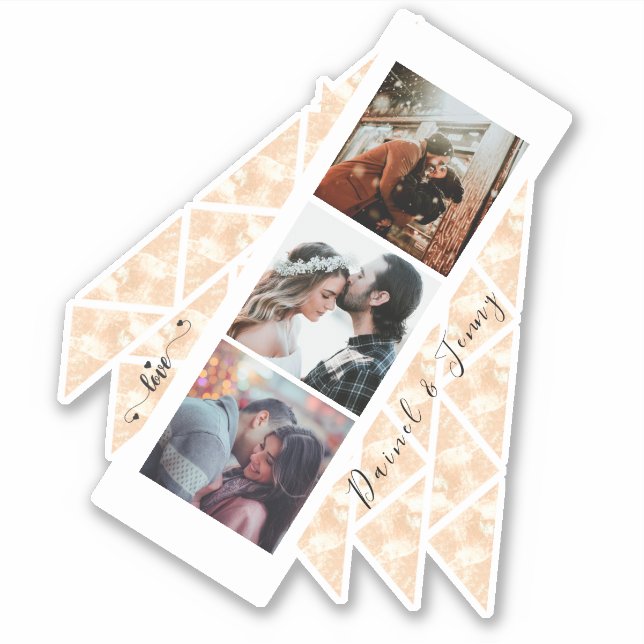 Personalised 3 Photo Collage Rose Gold Marble gift (Front)