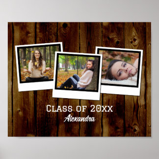 Personalised 3-Photo Frames Rustic Graduation Poster