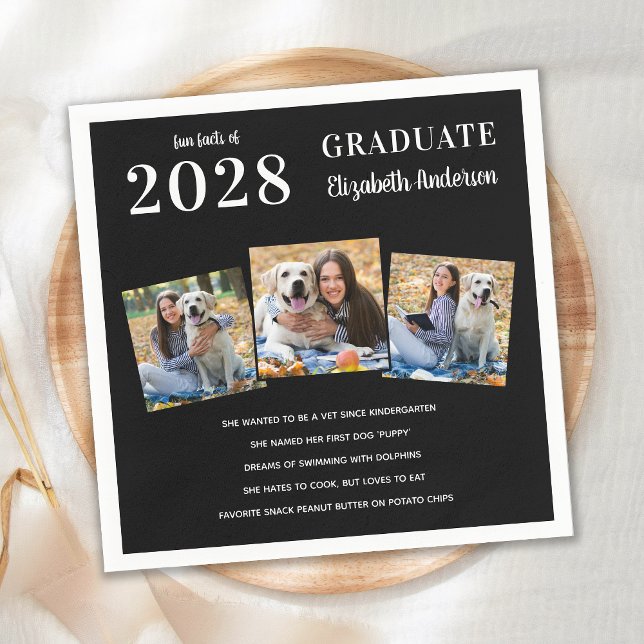Personalised 3 Photo Graduate Fun Facts Graduation Napkin (Creator Uploaded)