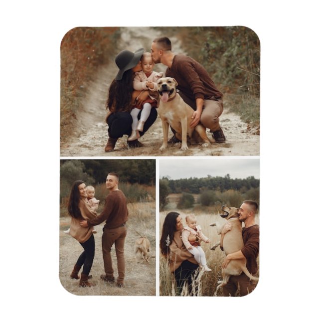Personalised 3 Photo Grid Gallery Collage Family Magnet (Vertical)