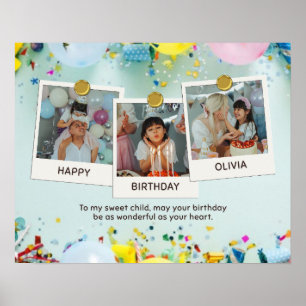Personalised 3 Photo Happy Birthday Card Poster