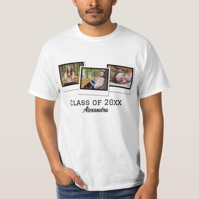 Personalised 3-Photo Montage Frames Graduation T-Shirt (Front)