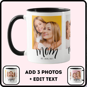 Personalised 3 Photo Mum Kids Date Est White Mug