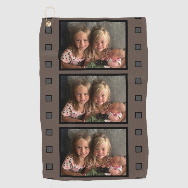 Personalised 3 Photo Retro Film Strip Golf Towel (Front)
