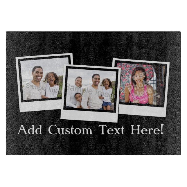Personalised 3-Photo Snapshot Frames Custom Colour Cutting Board (Front)