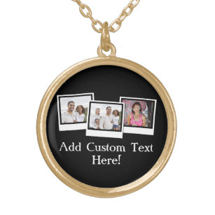 Personalised 3-Photo Snapshot Frames Custom Colour Gold Plated Necklace