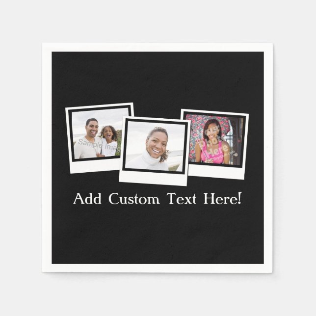 Personalised 3-Photo Snapshot Frames Custom Colour Napkin (Front)