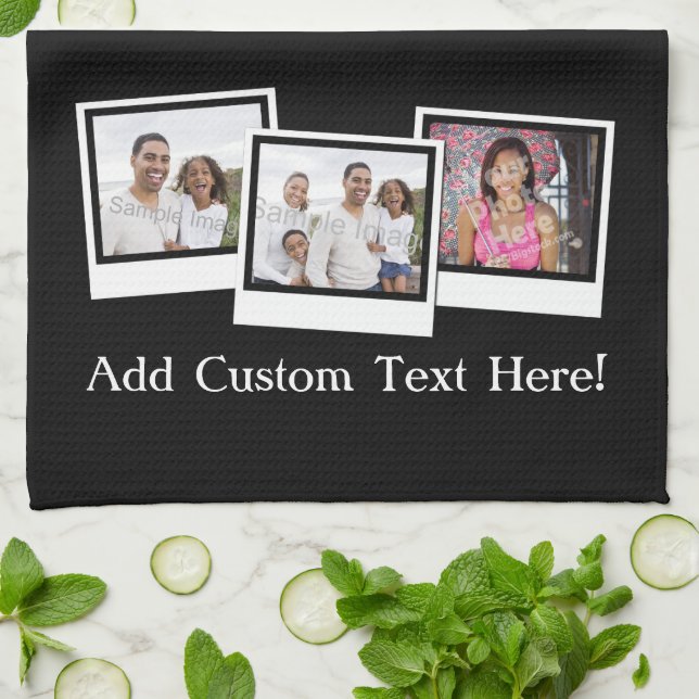 Personalised 3-Photo Snapshot Frames Custom Colour Tea Towel (Folded)
