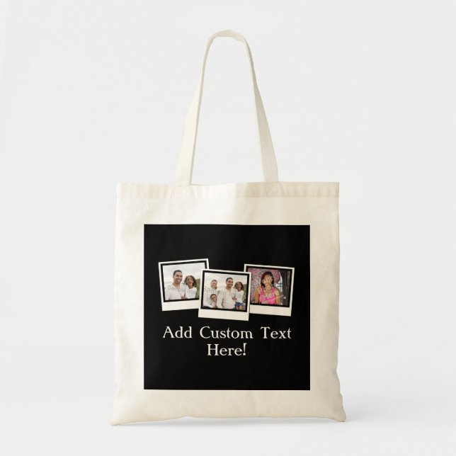 Personalised 3-Photo Snapshot Frames Custom Colour Tote Bag (Front)