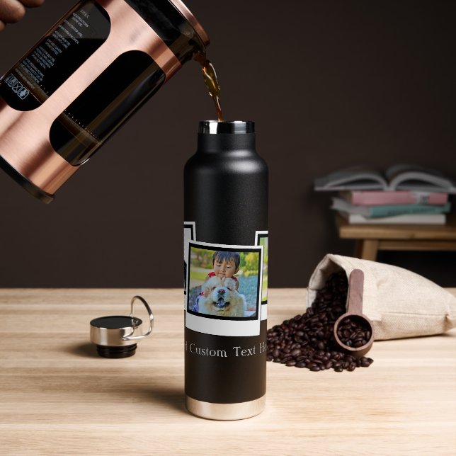 Personalised 3-Photo Snapshot Frames Custom Colour Water Bottle (Coffee)