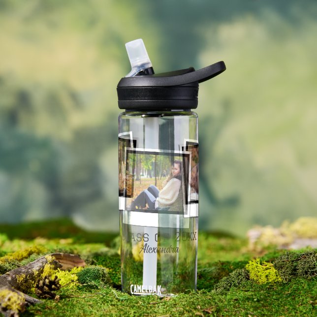 Personalised 3-Photo Snapshot Frames Graduation Water Bottle (Outdoor)