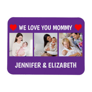 Personalised 3 Photo We Love You Mummy Navy Magnet