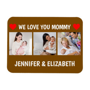 Personalised 3 Photo We Love You Mummy Navy Magnet