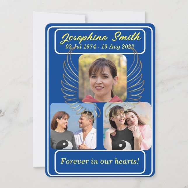 Personalised 3 Photos Funeral Memorial Invitation (Front)