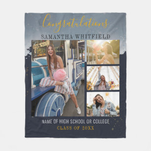 Personalised 3 Photos Graduation 2025 Fleece Blanket