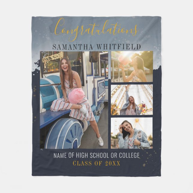 Personalised 3 Photos Graduation 2025 Fleece Blanket (Front)
