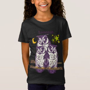 Personalised 3 Purple Owls Moon and Stars T-Shirt