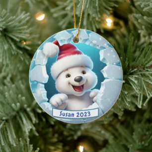 Personalised 3d Breakout Polar Bear Christmas Ceramic Tree Decoration