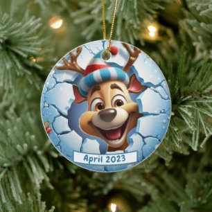 Personalised 3d Breakout Reindeer Christmas Ceramic Tree Decoration