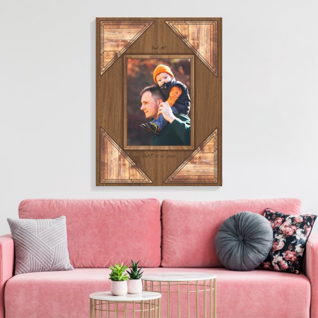 Personalised 3D Rustic Wood Pattern Frame Canvas Print (Insitu(LivingRoom))