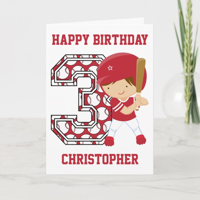 Personalised 3rd Birthday Baseball Batter Red Card (Front)