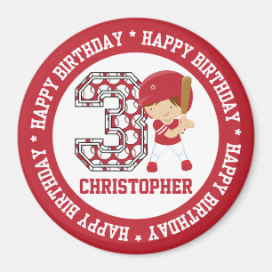 Personalised 3rd Birthday Baseball Batter Red Magnet