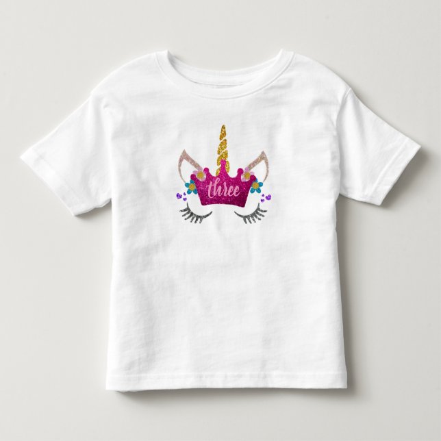 Personalised 3rd Birthday Crowned Unicorn Shirt (Front)