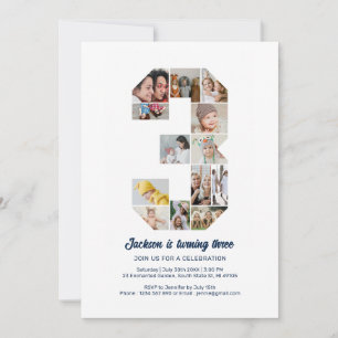 Personalised 3rd Birthday Custom Photo Collage Invitation
