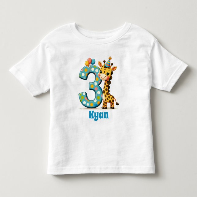 Personalised 3rd Birthday Giraffe  Toddler T-Shirt (Front)