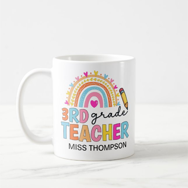 Personalised 3rd Grade Rainbow Teacher Coffee Mug (Left)