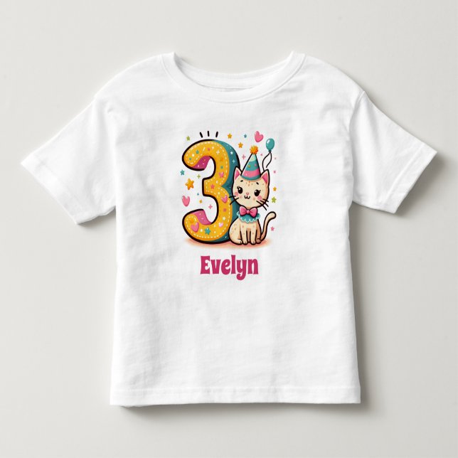 Personalised 3rd Kitty Birthday Toddler T-Shirt (Front)