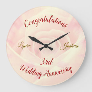 Personalised 3rd Wedding Anniversary Large Clock