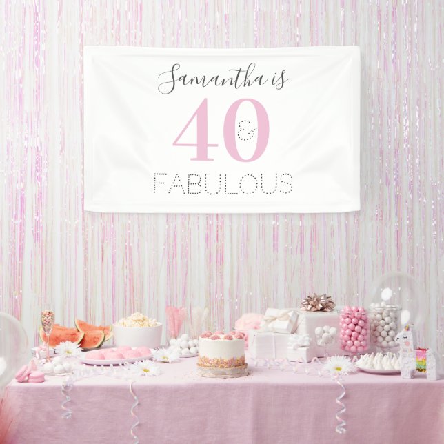 Personalised 40 and fabulous Modern Pink Birthday Banner (Party)