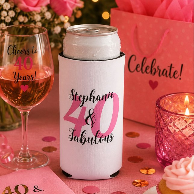 Personalised 40 & Fabulous Birthday  Seltzer Can Cooler (Creator Uploaded)