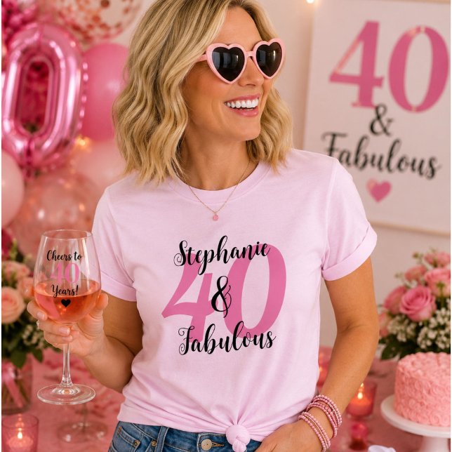 Personalised 40 & Fabulous Pink Birthday Name Tee (Creator Uploaded)