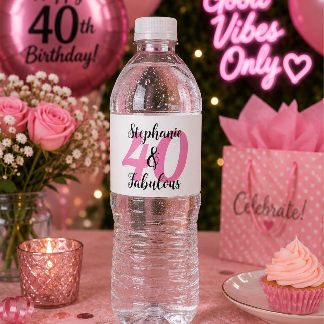 Personalised 40 & Fabulous Water Bottle Labels (Creator Uploaded)