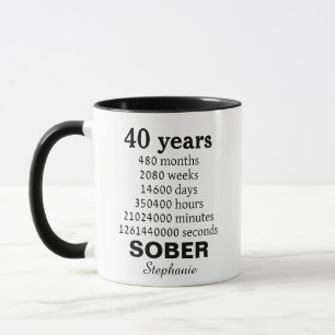 Personalised 40 Years Sober Mug Sobriety Gift