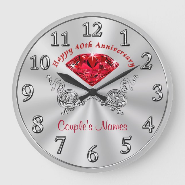 Personalised 40th Anniversary Gifts for Couples Large Clock (Front)