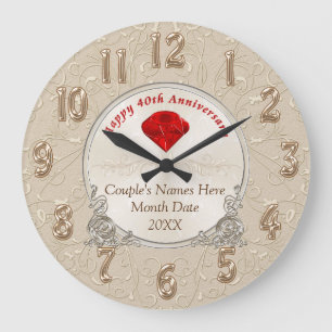 Personalised 40th Anniversary Gifts Ruby Large Clock