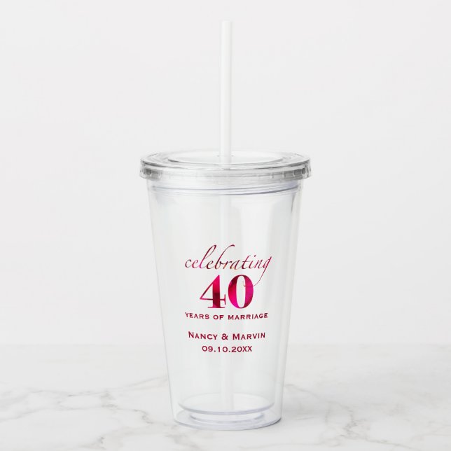 Personalised 40th Anniversary Ruby Rose Keepsake Acrylic Tumbler (Front)