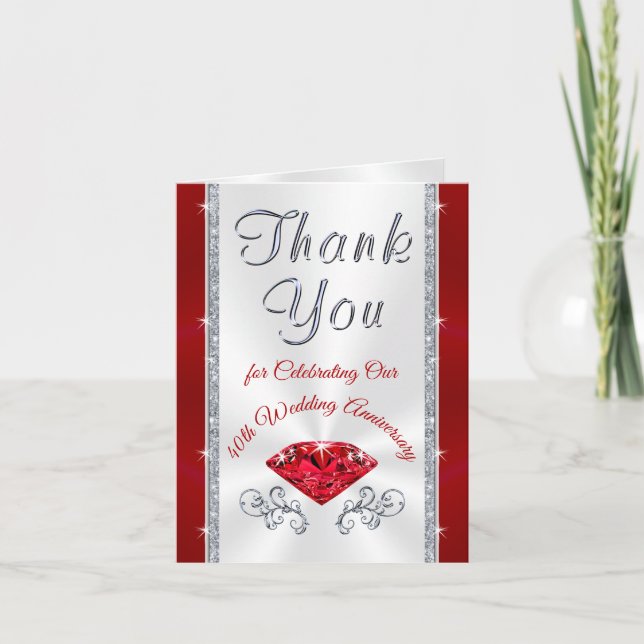Personalised, 40th Anniversary Thank You Cards (Front)