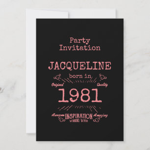 Personalised 40th Birthday 1981 Pink Black Vintage