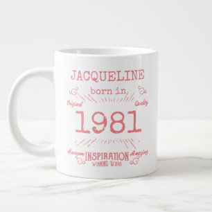 Personalised 40th Birthday 1981 Pink White Vintage Large Coffee Mug