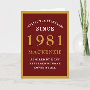 Personalised 40th Birthday 1981 Red Gold Chic Card
