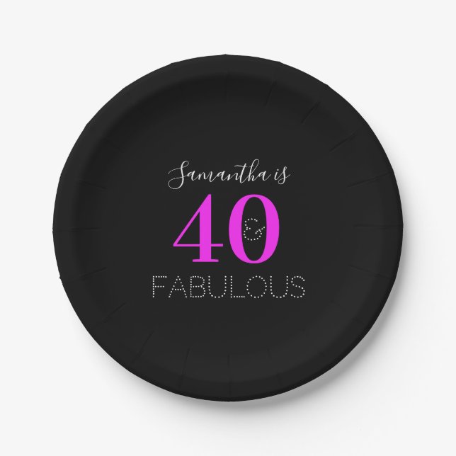 Personalised 40th Birthday 40 Fabulous Neon Pink Paper Plate (Front)