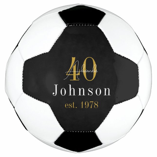 Personalised 40th Birthday Black Gold Football (Front)