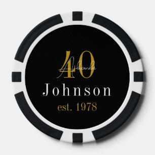 Personalised 40th Birthday Black Gold Poker Chips