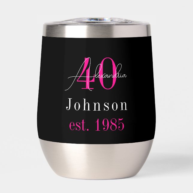 Personalised 40th Birthday Black Hot Pink (Front)