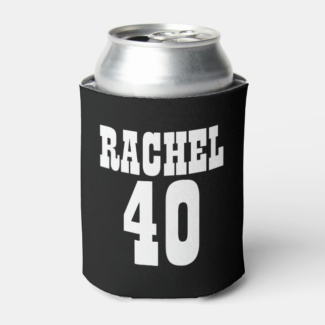 Personalised 40th Birthday Black White Can Cooler (Can Front)