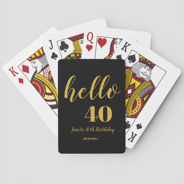 Personalised 40th Birthday Elegant Black and Gold  Playing Cards (Back)